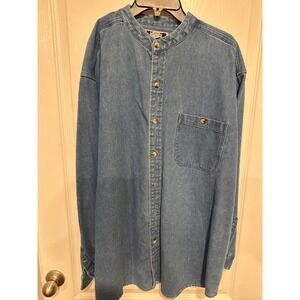 Sutter & Grant Mens 1X Blue Corduroy Banded Grandad Collar Button Down Shirt L/S